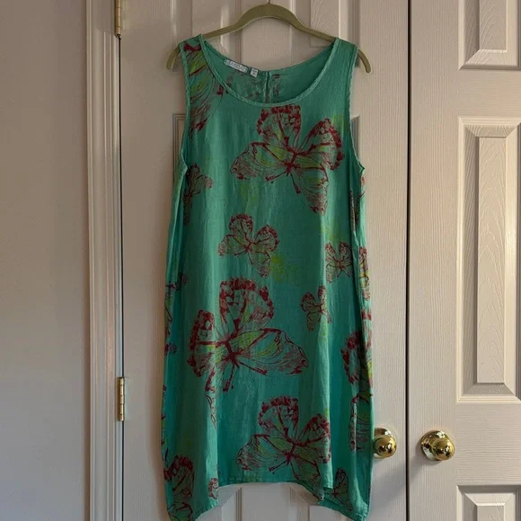 Vasna Sleeveless Butterfly Print Dress – Aqua Green – M - Picture 1 of 5